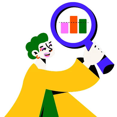 Imagem de pessoa com a lupa em um gráfico de barras